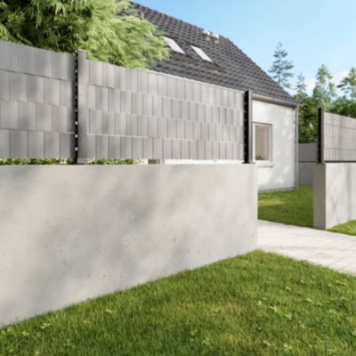 Poteau de clôture de hauteur 200 cm à encoches gris pour panneau de grillage rigide Louga