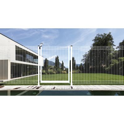 Poteau sur socle blanc pour clôture piscine H.140 cm – acier galvanisé anticorrosion – fixation facile