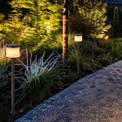 Potelet solaire à détecteur de mouvement à piquer LED intégrée Pantete noir IP44