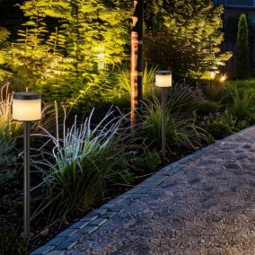 Potelet solaire à détecteur de mouvement à piquer LED intégrée Pantete noir IP44