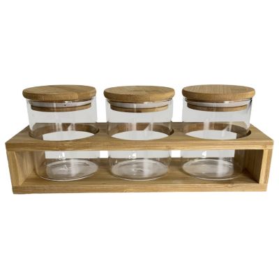 Pots à épices en verre avec couvercle en bambou et support Guy Levasseur Delhi