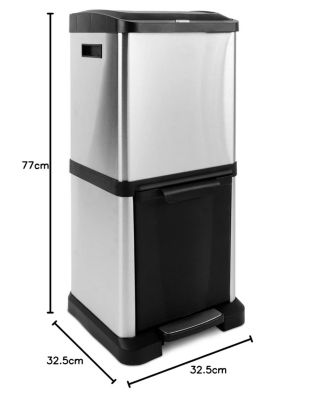 Poubelle 1x18 Litres et 1x16 Litres, Capacite totale 34 Litres, Ouverture avec pedale ou bouton
