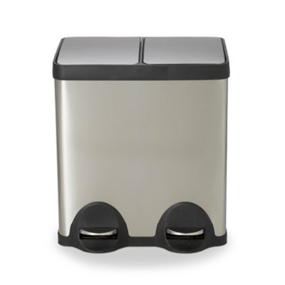 Poubelle à pédale double compartiment 2 x 20L en acier inoxydable effet aluminium, Cooke & Lewis Beclan