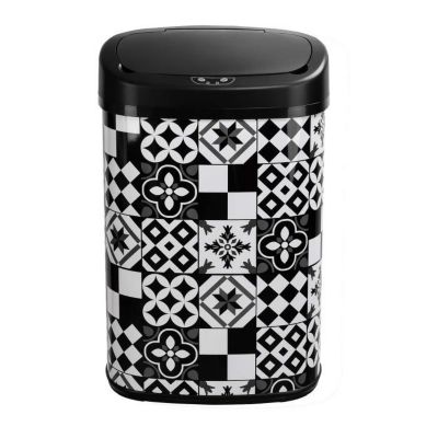 Poubelle automatique 58l inox motif carreau de ciment Kitchen Move BAT-58LS06A TILE BLACK SS