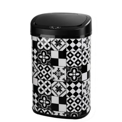 Poubelle automatique 58l inox motif carreau de ciment Kitchen Move BAT-58LS06A TILE BLACK SS