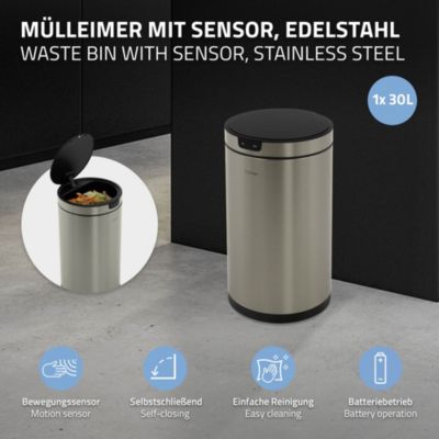 Poubelle automatique avec capteur ML-Design 30L argenté en inox avec anneau de maintien pour sac