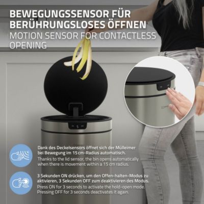 Poubelle automatique avec capteur ML-Design 30L argenté en inox avec anneau de maintien pour sac