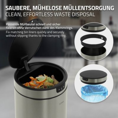 Poubelle automatique avec capteur ML-Design 30L argenté en inox avec anneau de maintien pour sac
