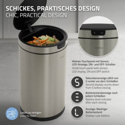 Poubelle automatique avec capteur ML-Design 30L argenté en inox avec anneau de maintien pour sac