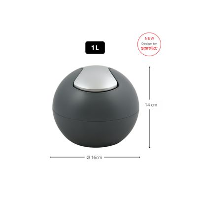 Poubelle à  bascule BOWL MATT 1L Gris foncé mat Spirella