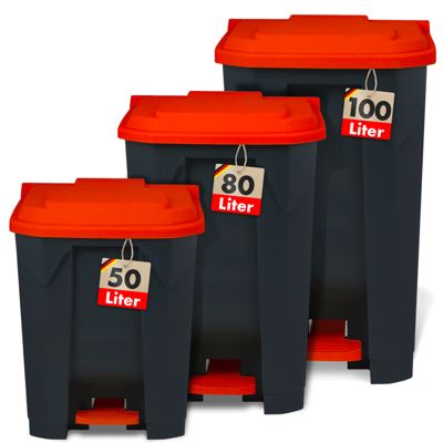 Poubelle conteneur Tri sélectif simplifié Pour la maison, le commerce, Rouge 80 Litres - 49,3 x 43 x 71 cm