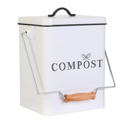 Poubelle de compostage en métal Blanc, L. 22 x l. 18.5 x H. 25.5 cm