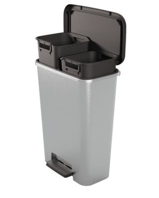 Poubelle de cuisine 46L Keter Compatta en plastique coloris gris ouverture à pédale l.47,8 x P.29 x H.62,6 cm