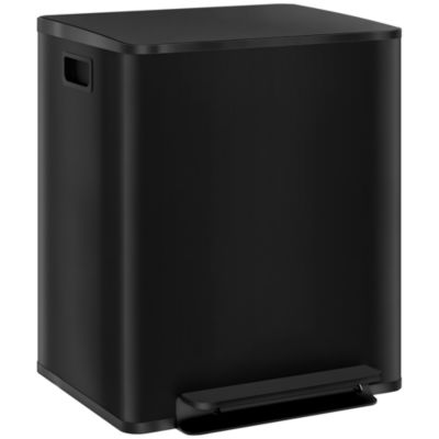 Poubelle de cuisine à pédale 2 compartiments 2 x 25L - seaux amovibles - acier inox. noir mat