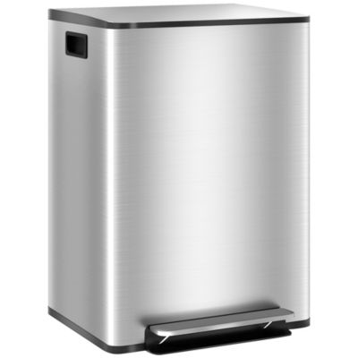 Poubelle de cuisine à pédale 2 compartiments 2 x 30L - seaux amovibles - acier inox. brossé