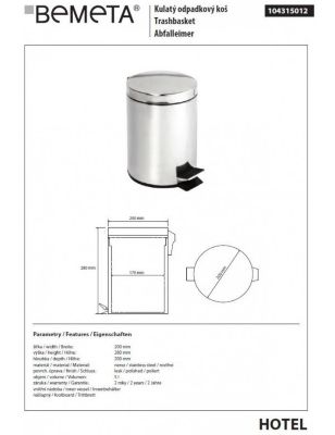 Poubelle de douche 5L HOTEL en acier poli