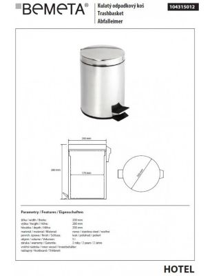 Poubelle de douche HOTEL en acier poli / 5L
