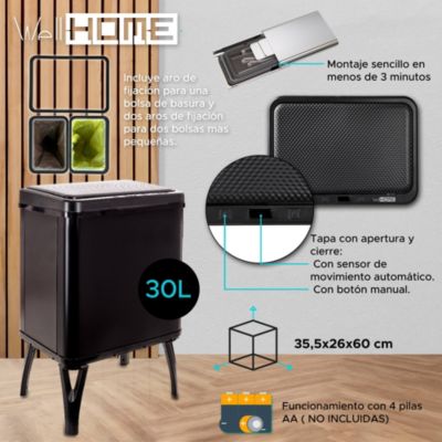 Poubelle de recyclage intelligente WELLHOME à ouverture automatique et contact manuel 15 L + 15 L 35,5 x 26 x 60 cm Noir