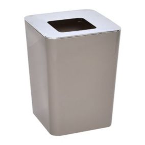 Poubelle de salle de bain 6L Taupe avec couvercle chrome