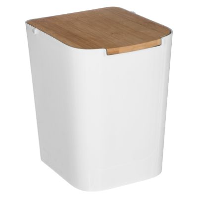 Poubelle de salle de bains à couvercle pivotant blanc et bambou, 5Five