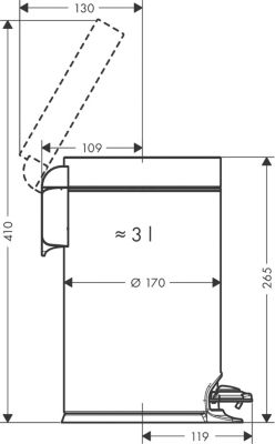 Poubelle de salle de bains à pédale 3 litres, chromé, Hansgrohe