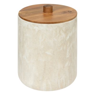 Poubelle de salle de bains effet travertin 1,7 L avec couvercle en acacia Ø18,5 x H.25,3 cm, 5five Simply Smart Côme
