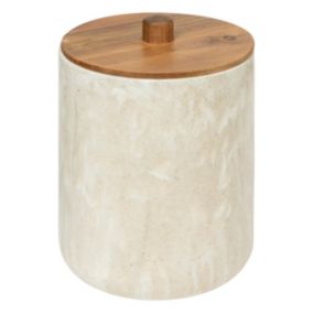Poubelle de salle de bains effet travertin 1,7 L avec couvercle en acacia Ø18,5 x H.25,3 cm, 5five Simply Smart Côme