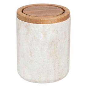 Poubelle de salle de bains effet travertin avec couvercle pivotant en acacia 1,7 L Ø11,9 x H.15,8 cm, 5five Simply Smart Côme