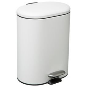 Poubelle de salle de bains ovale 6 litres Siliflex en métal et inox coloris blanc L.24,2 x P.15,5 x H.30,5 cm