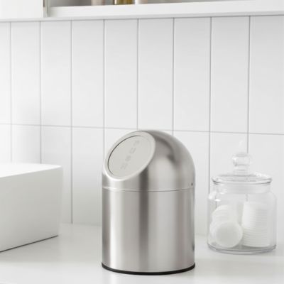 Poubelle de salle de bains ronde 1 litre GoodHome Kolva en acier inoxydable coloris argent Ø11,8 x H.17,5 cm