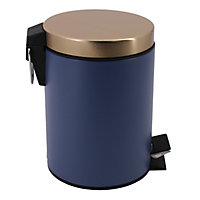 Poubelle de salle de bains ronde 3 litres Azao en métal corps bleu nuit couvercle doré Ø17 x H.25,5 cm