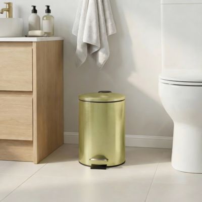 Poubelle de salle de bains ronde 3 litres GoodHome Cavalla en acier coloris or Ø17 x H.25,5 cm