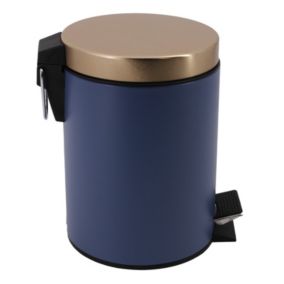 Poubelle de salle de bains ronde 3 litres Norasia en métal corps bleu nuit couvercle doré Ø17 x H.25,5 cm