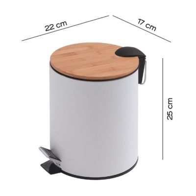 Poubelle De Salle De Bains Ronde De 3 Litres À Pédale, Blanche