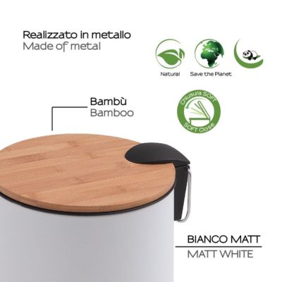 Poubelle De Salle De Bains Ronde De 5 Litres À Pédale En Métal/Bambou À Fermeture Souple En Métal/Bambou Ortensia