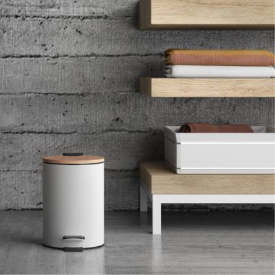 Poubelle De Salle De Bains Ronde De 5 Litres À Pédale En Métal/Bambou À Fermeture Souple En Métal/Bambou Ortensia