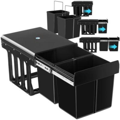 Poubelle de tri avec 2 compartiments 2 x 15 l en plastique noir 35x48x35 cm coulissante sous évier