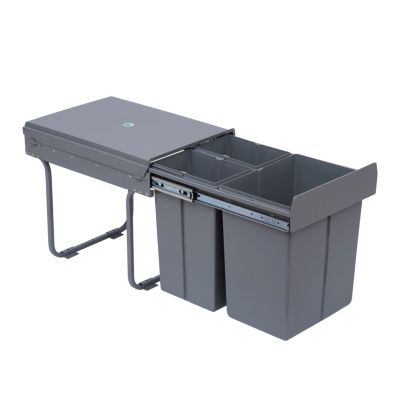 Poubelle de tri coulissante - 3 bacs amovibles avec poignée - 2 x 10L et 1 x 20L - métal PP gris