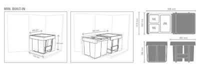 Poubelle de tri encastrable 3 bacs Brabantia Sort & Go vert clair