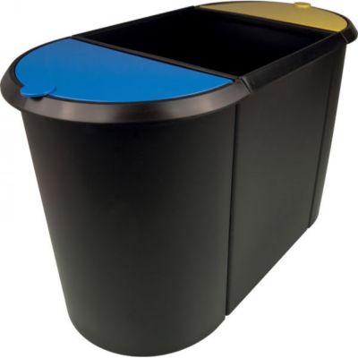 Poubelle de tri triple bac pour tri déchets et papier - Jaune