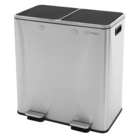 Poubelle double cuisine à pédale tri déchets ménagers 2 bacs 2x30L argent 60L