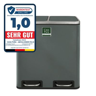 Poubelle Félix Système de séparation Anthracite 2 x 15 litres -30 litres - Floordirekt