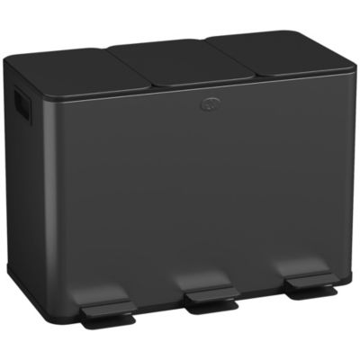 Poubelle manuelle tri selectif 3 bacs capacité totale 45L acier inox. brossé