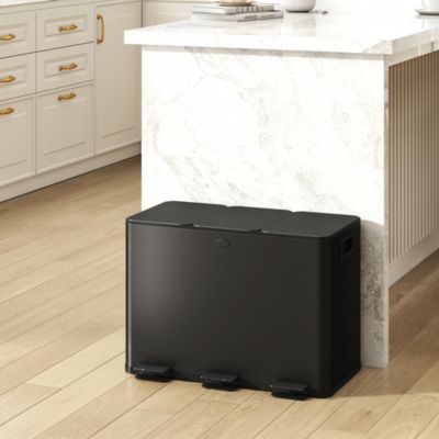 Poubelle manuelle tri selectif 3 bacs capacité totale 45L acier inox. brossé