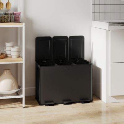 Poubelle manuelle tri selectif 3 bacs capacité totale 45L acier inox. brossé