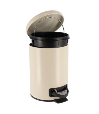 Poubelle à pédale 3L en métal Beige naturel avec couvercle frein de chute
