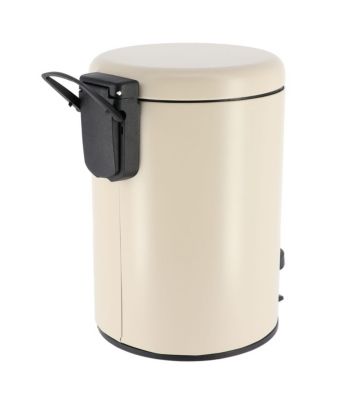 Poubelle à pédale 3L en métal Beige naturel avec couvercle frein de chute
