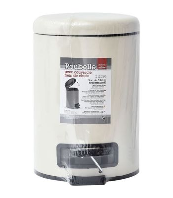 Poubelle à pédale 3L en métal Beige naturel avec couvercle frein de chute
