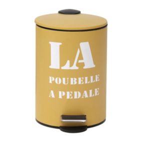 Poubelle à pédale 3L en métal Jaune moutarde imprimé