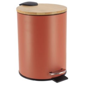 Poubelle à pédale 3L en métal Terracotta avec couvercle en Bambou